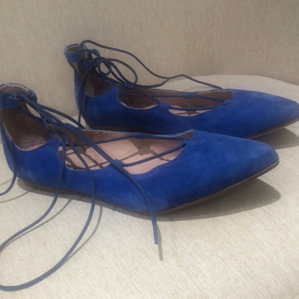 Royal Blue Pointed-Toe Lace-Up Flats vintage Town Shoes Made in Italy
